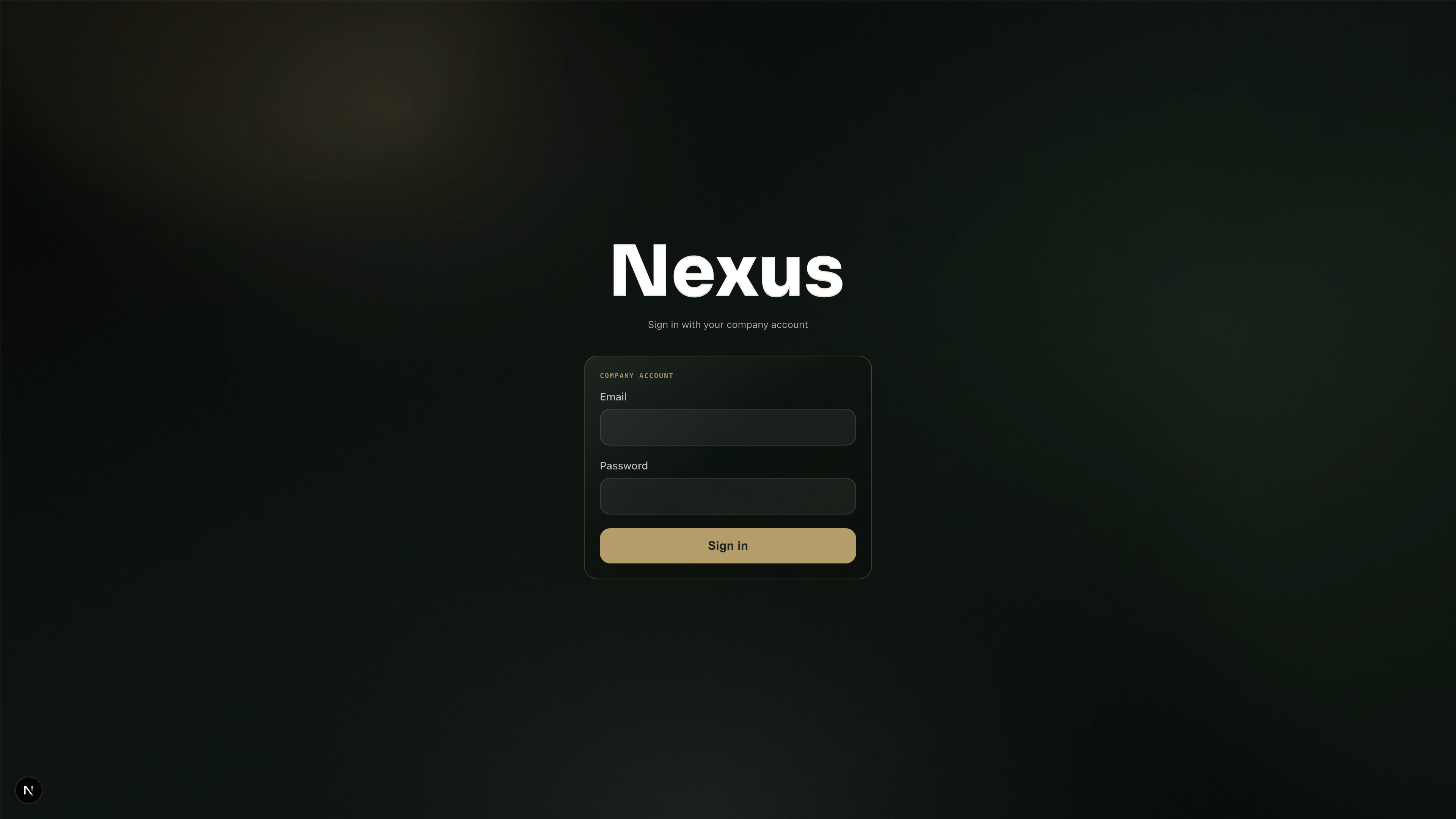 The Nexus application sign-in — company account secured with multi-factor authentication